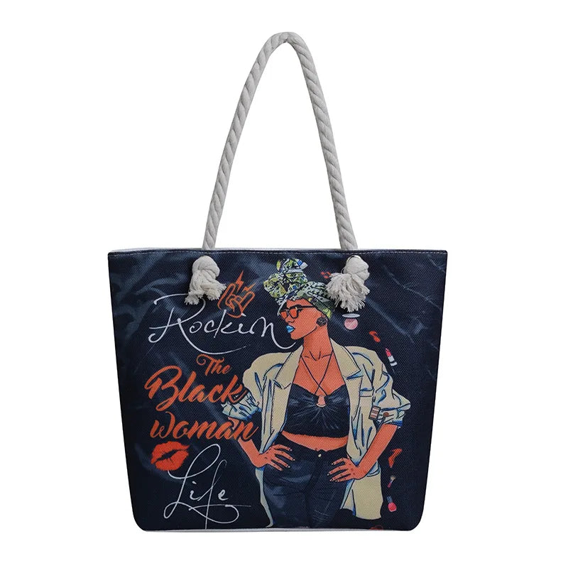 Black African Woman 3D Canvas Print Women's Single Shoulder Large Capacity Tote Bags