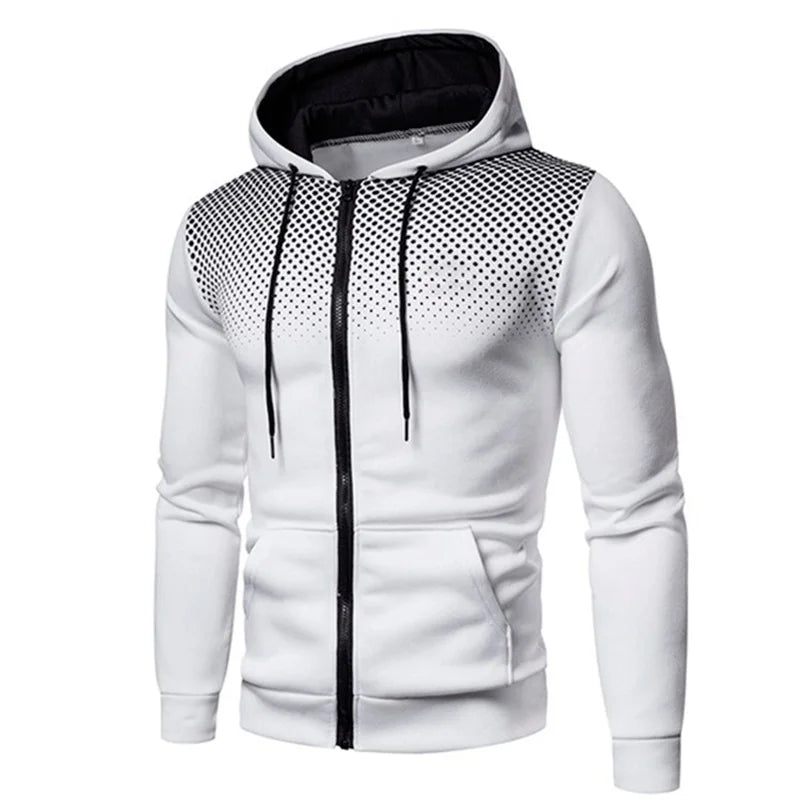 Men's Polka Dot Print Fleece Zipper Hoodie Sweatshirt + Solid Color Jogger Sweatpants Tracksuit