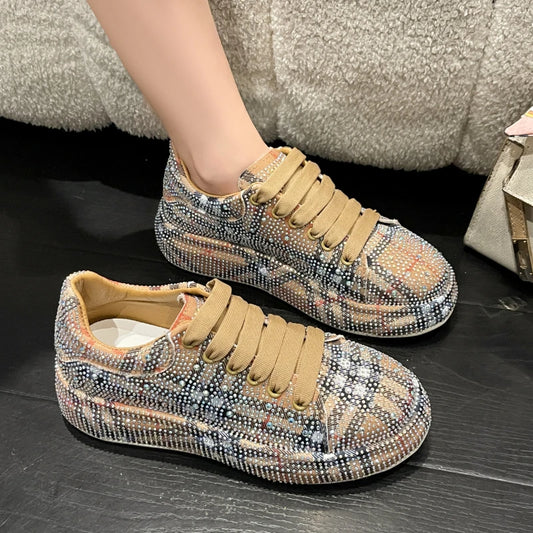 Rhinestone Plaid Monogram/Solid Print Sparkling Glitter Women's Outdoor Platform Lowtop Ankle Sneakers-2 Styles, 3 Colors