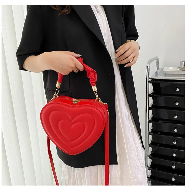 Heart Shape Small Designer Crossbody Solid PU Leather Top Handle Purse
