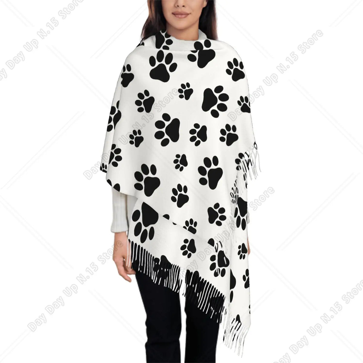 Oversized Heart Breast Cancer Awareness Pink Ribbon Print Tassel Fringe Shawl Scarf