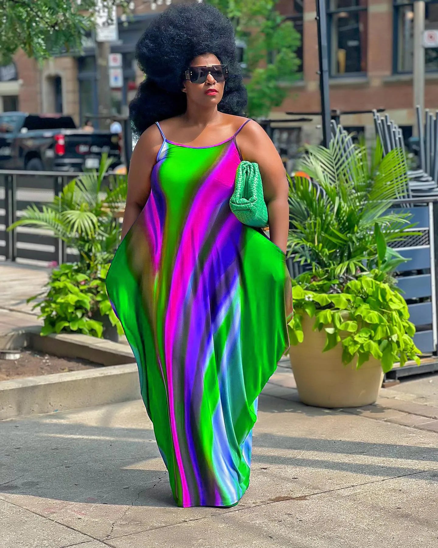 Rainbow Striped Colorblock Ruched Ruffled Sleeveless Print Harem Maxi Dress to 5X Plus Size