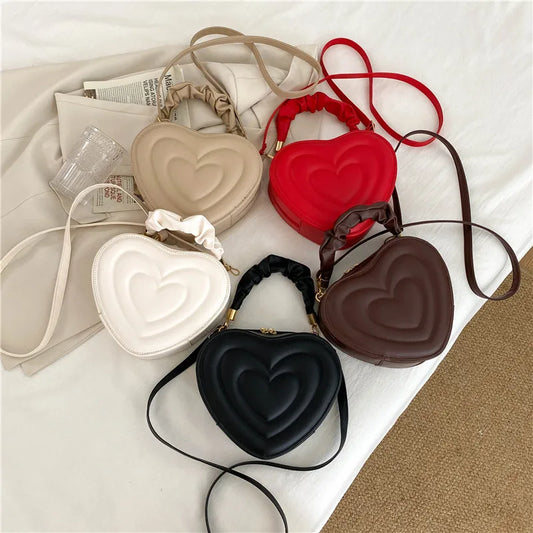 Heart Shape Small Designer Crossbody Solid PU Leather Top Handle Purse