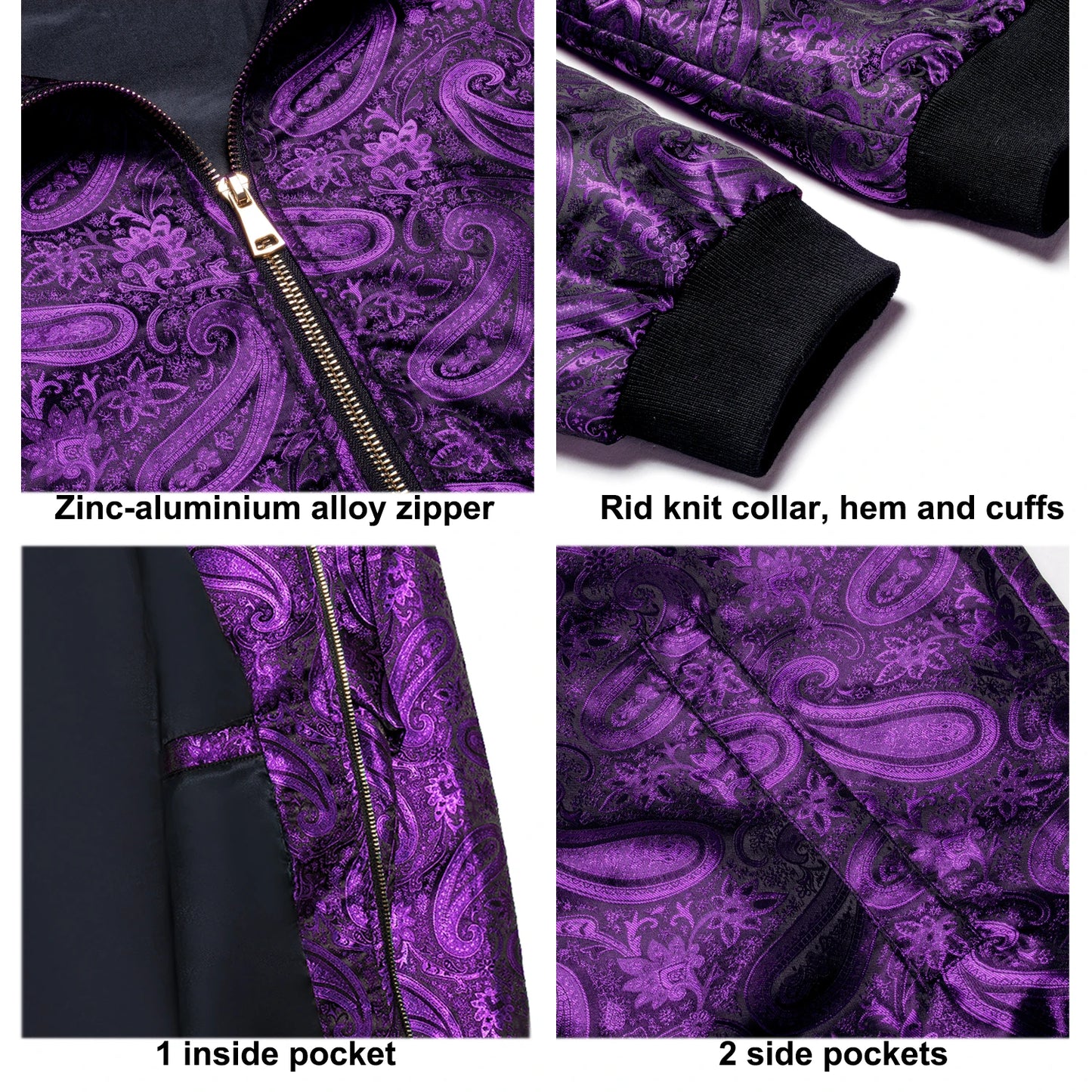 Men's Jacquard Paisley Lightweight Streetwear Zipper Bomber Jacket