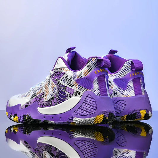 Graffiti Camouflage Purple/White Hightop Basketball Sneakers