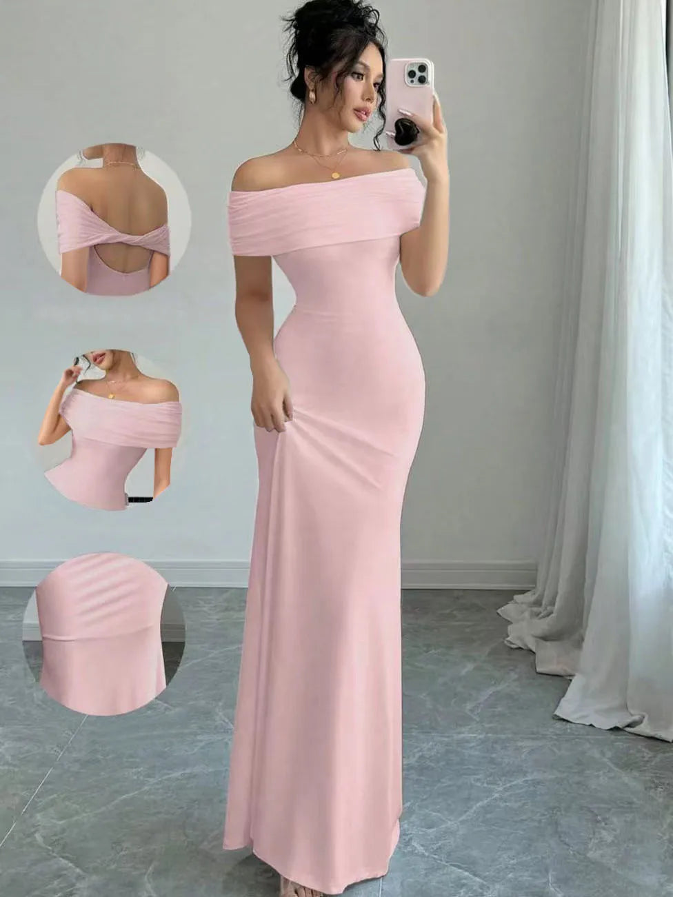 Off-the-Shoulder Solid Color Sleeveless Bodycon Bandage Maxi Fishtail Dress