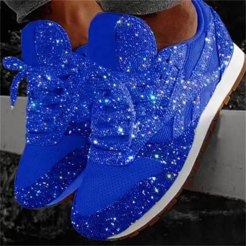 Glitter Mesh Sequin Vulcanized Lace-Up Women's Sneakers