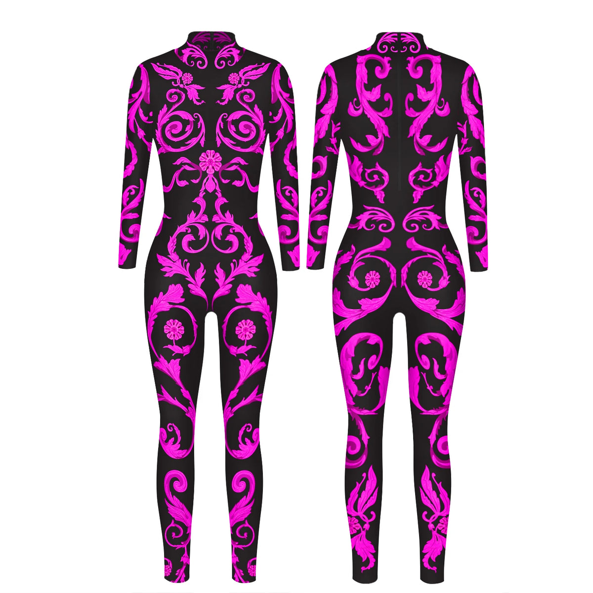 Geometric Striped Print Skin Tight Long Sleeve Cosplay Women's Jumpsuits