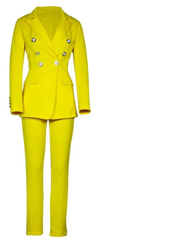 Double Long Sleeve Breasted Blazer + Matching Trouser Pants Women's Business Suit