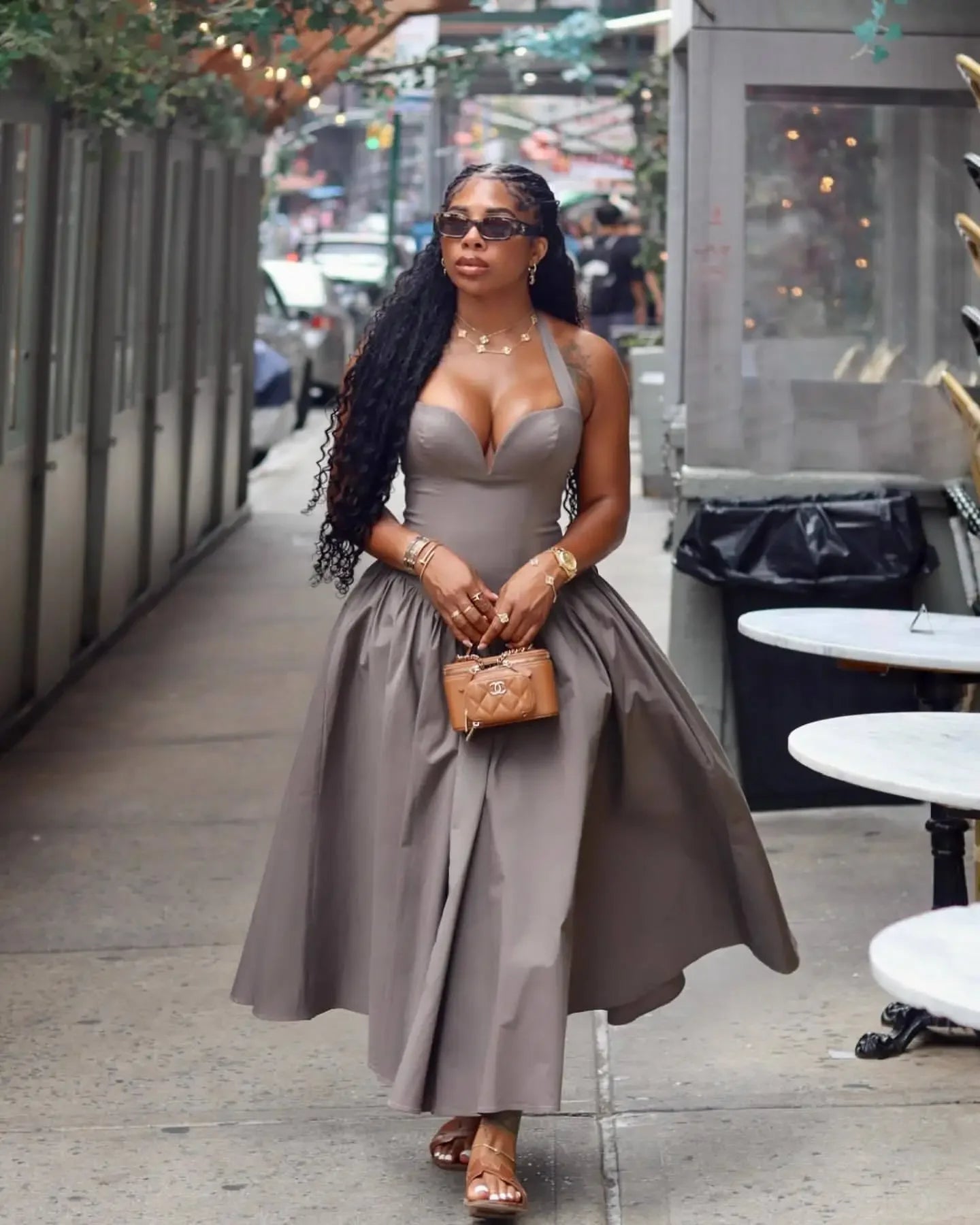 Sleeveless Grey Strapless Skinny Halter Strap Solid Flared Floor-Length Evening Maxi Dress