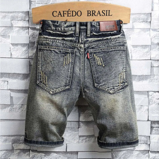 Men's Denim Ripped Short Streetwear Big Hole Vintage Skinny Jean Shorts