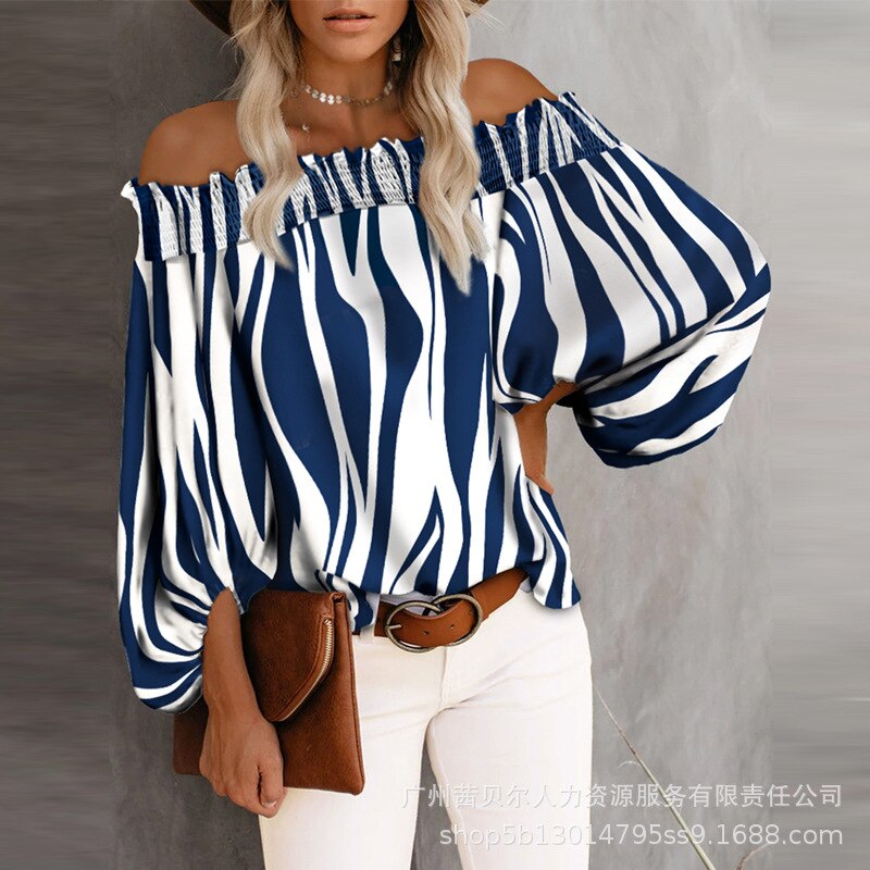 Off-the-Shoulder Long Sleeve Slash Neck Blouse