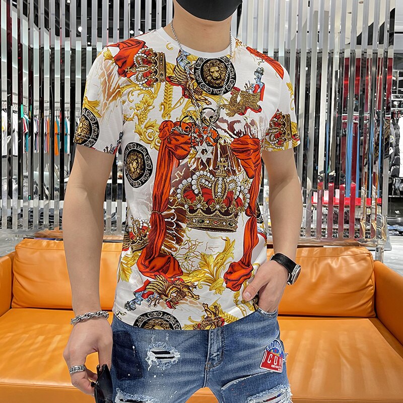 Men's Baroque Rhinestone Crown Short Sleeve T-Shirt