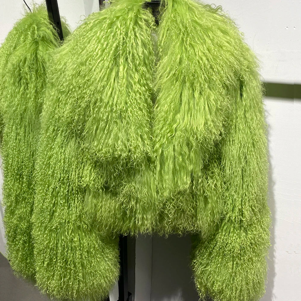 Shaggy Mongolia Sheep Fur Oversized Collar Women's Jacket to 8X Plus Size