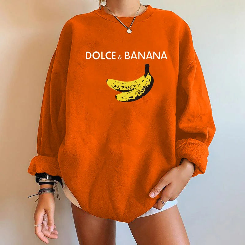 "DOLCE & BANANA" Streetwear O-Neck Long Sleeve Drop Shoulder Loose Women's Sweatshirt