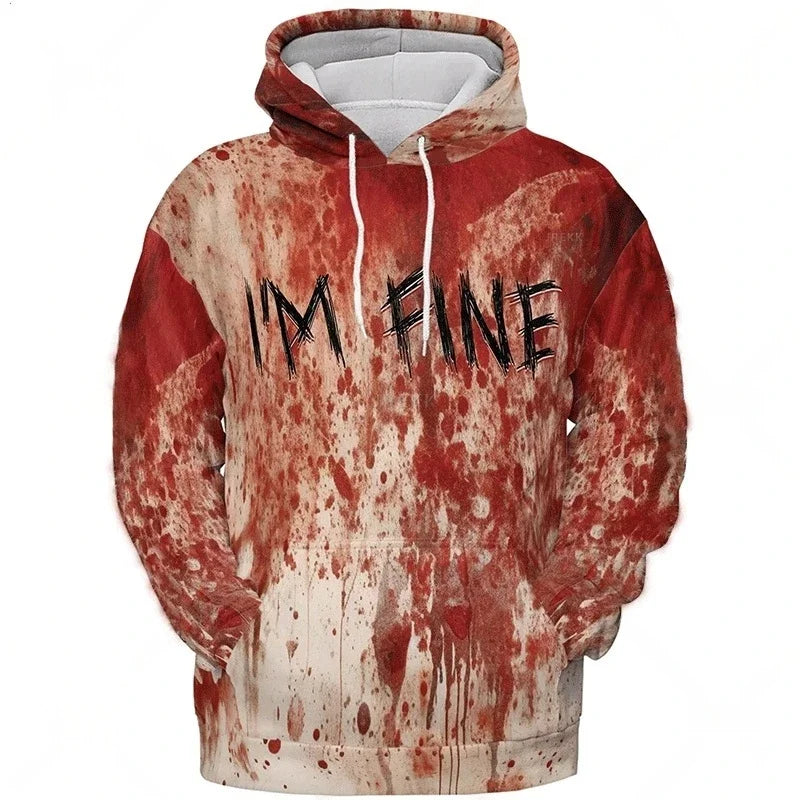 Men's Drawstring Hip-Hop 3D Blood Print Halloween Long Sleeve Hoodie Sweatshirts to 5X Big & Tall - 14 Patterns