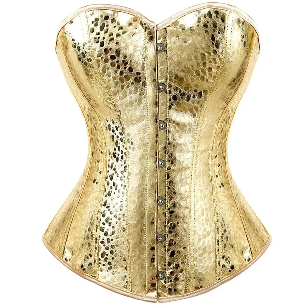 Metallic Solid Color Women's Faux Leather Bustier Lace-Up Back Boned Corset To 6X Plus Size