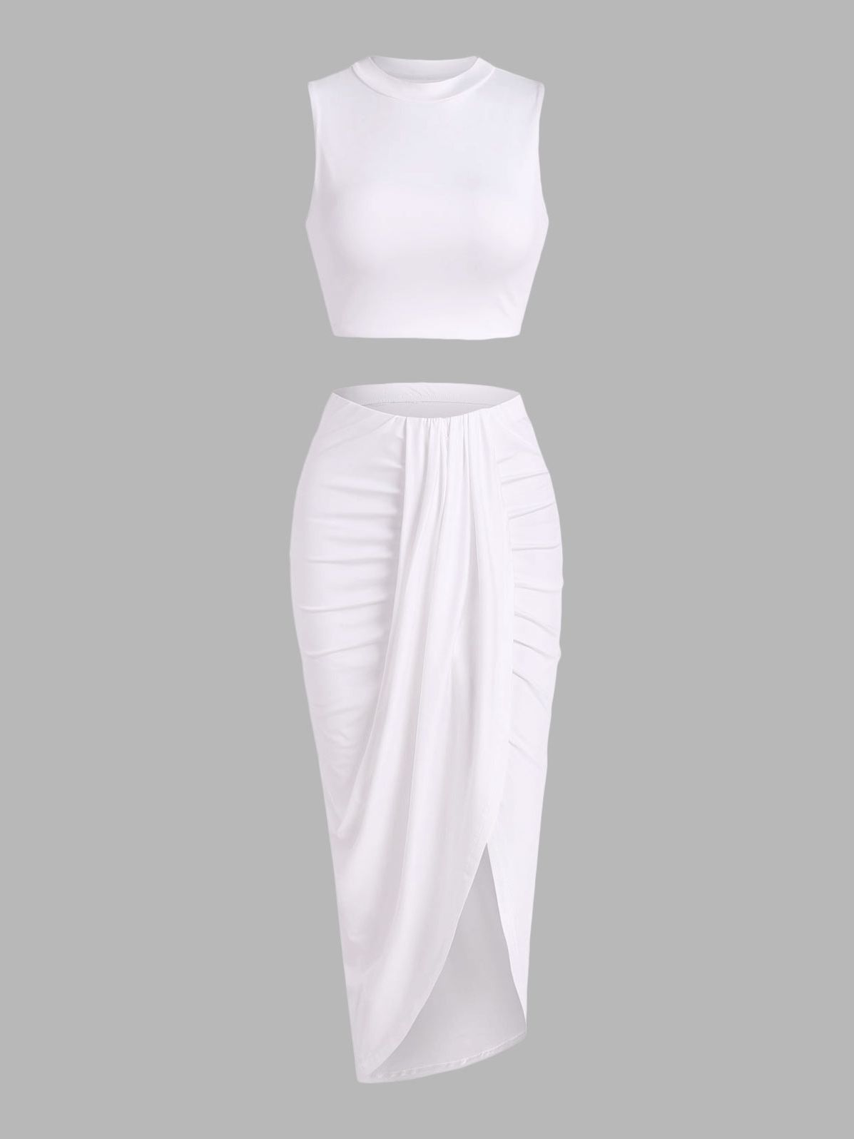 Sleeveless Crop Tank Top + Side Slit Twist Skirt 2-Piece Set