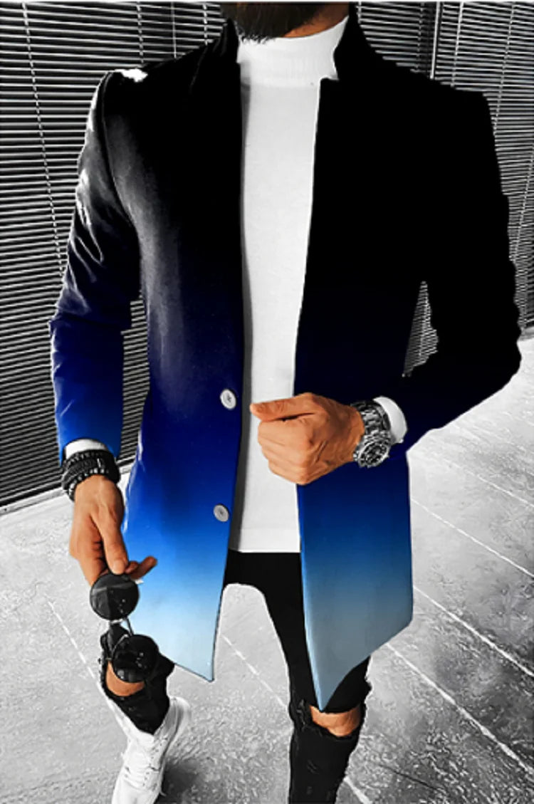 Men's Stand Collar Colorblock/Plaid/Geometric/African 3D Print 3/4 Length Button-Up Jacket 5X Big & Tall