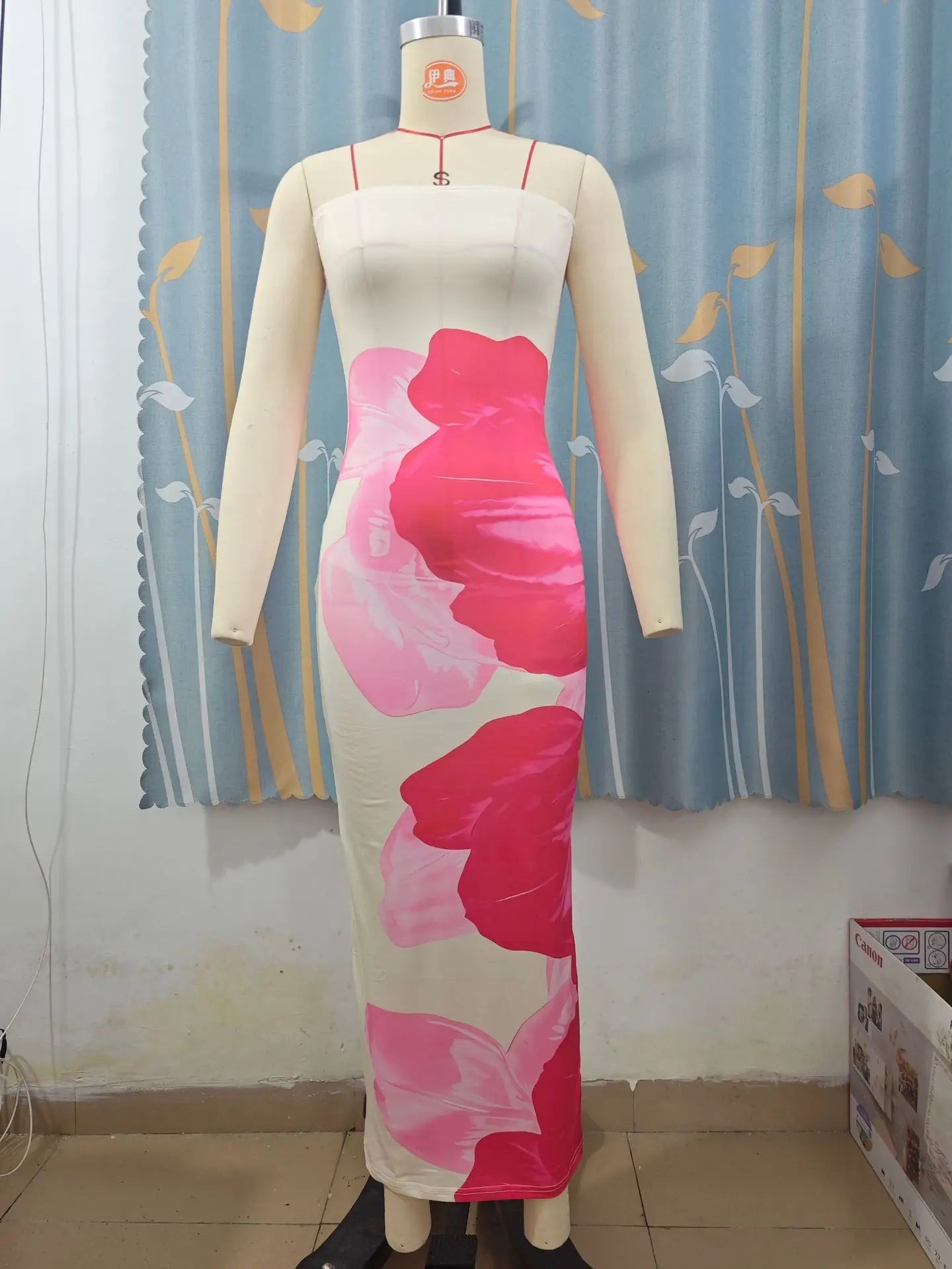 Sleeveless Big Flower Print Bodycon Skinny Maxi Tube Dress