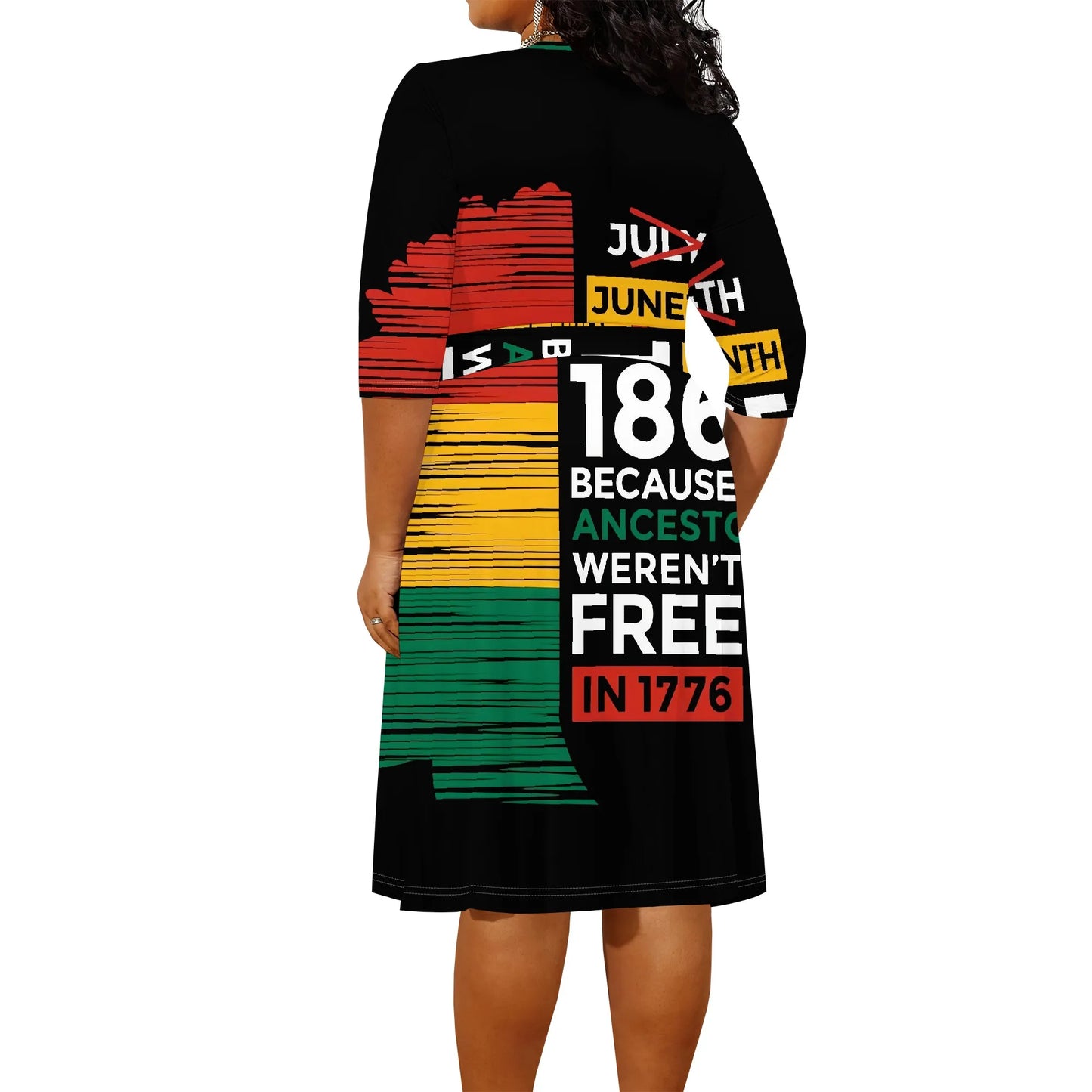 Juneteenth Flag V-Neck Long Sleeve Maxi Dress to 6X Plus Size