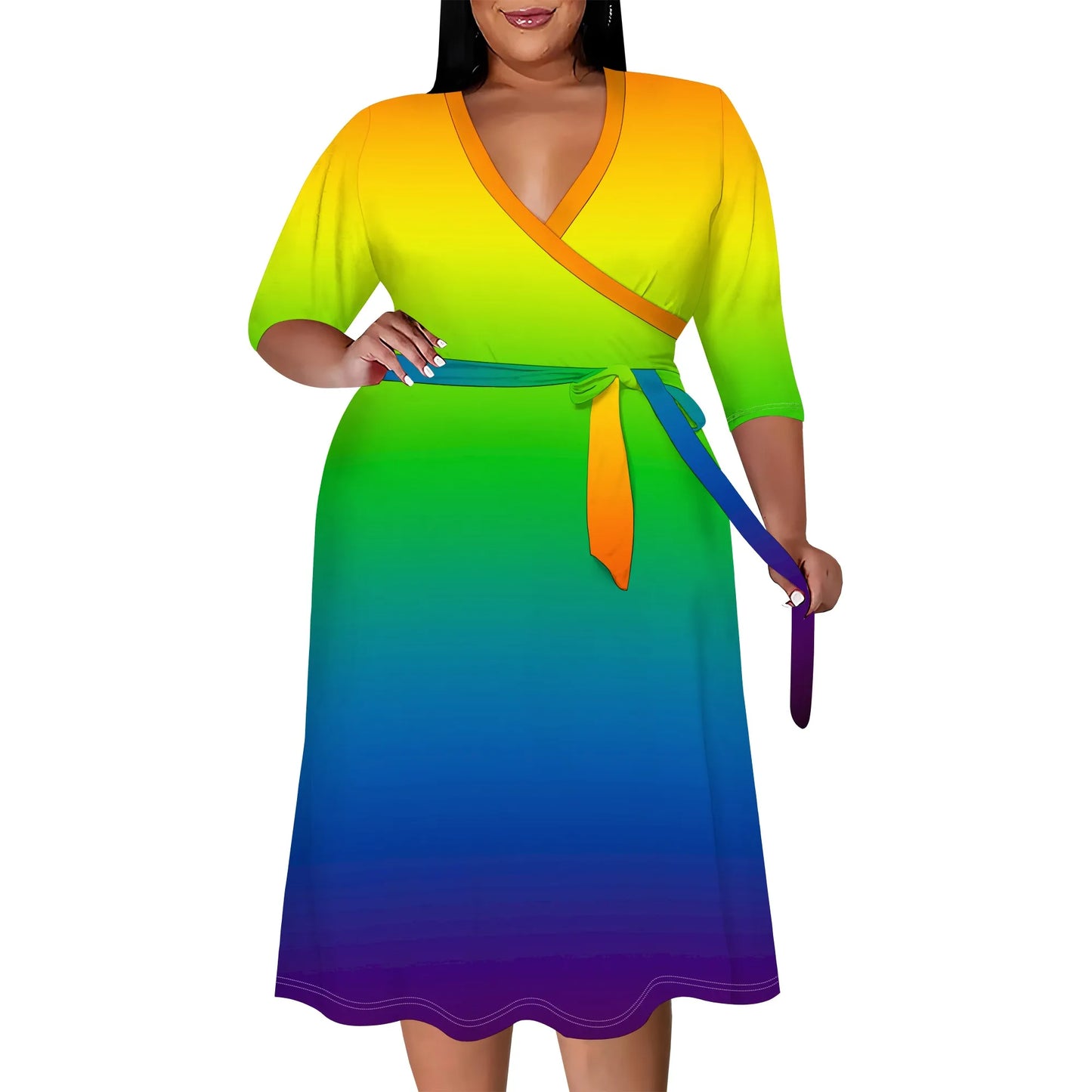 Juneteenth Flag V-Neck Long Sleeve Maxi Dress to 6X Plus Size