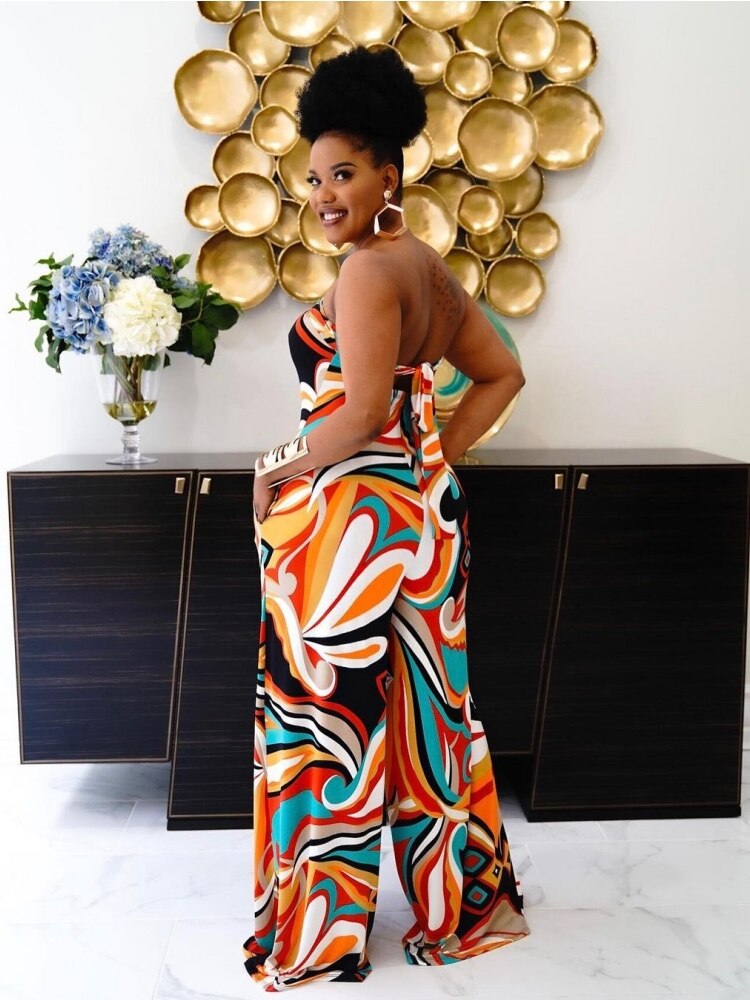 Multi-Colored Tube Top Sleeveless Printed Jumpsuit