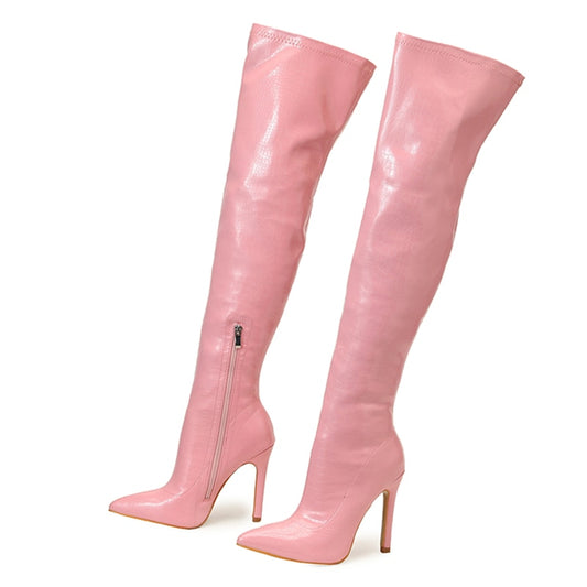 Over-the-Knee Side Zipper Slip-On Pointed Toe Boots