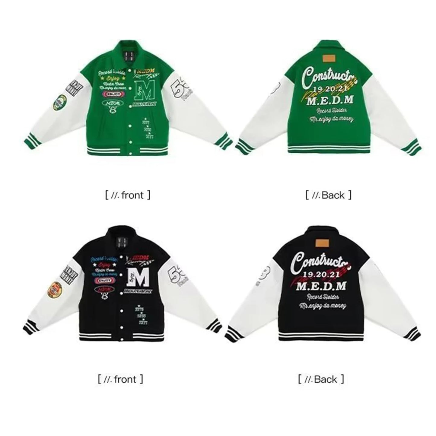Unisex Varsity Letterman's Rib Sleeve Wool Baseball Bomber Patchwork Jackets