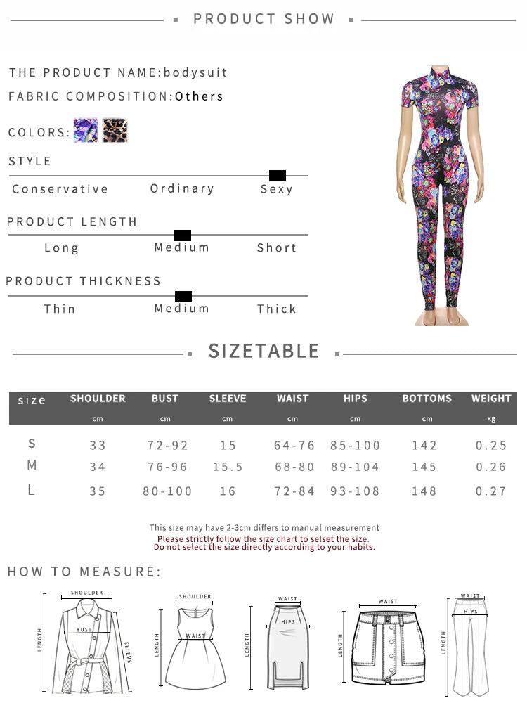 Backless Floral/Geometric/Leopard Print Women’s Fitness Short Sleeve Skinny Jumpsuit