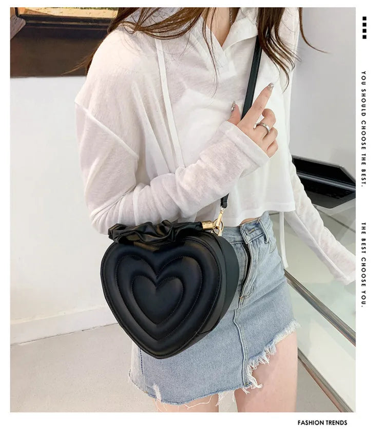 Heart Shape Small Designer Crossbody Solid PU Leather Top Handle Purse