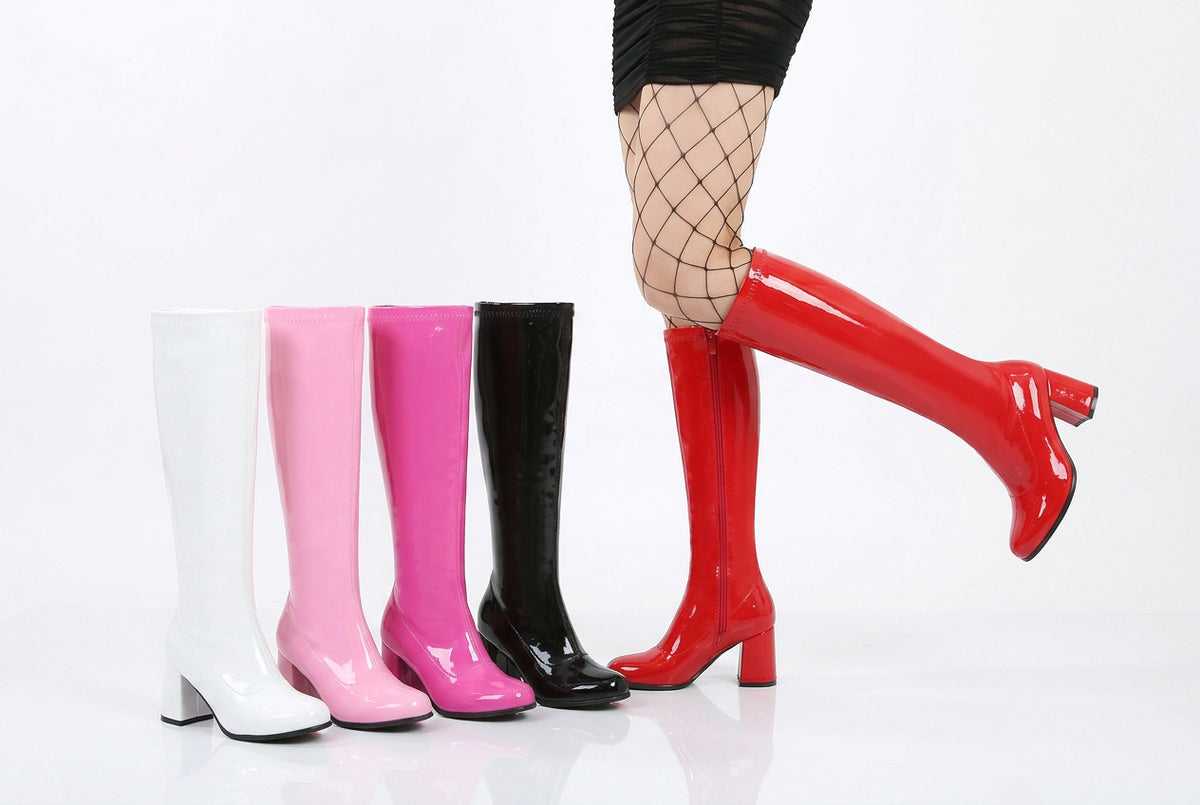 Shiny Patent Knee-High Women's Square Toe Boots