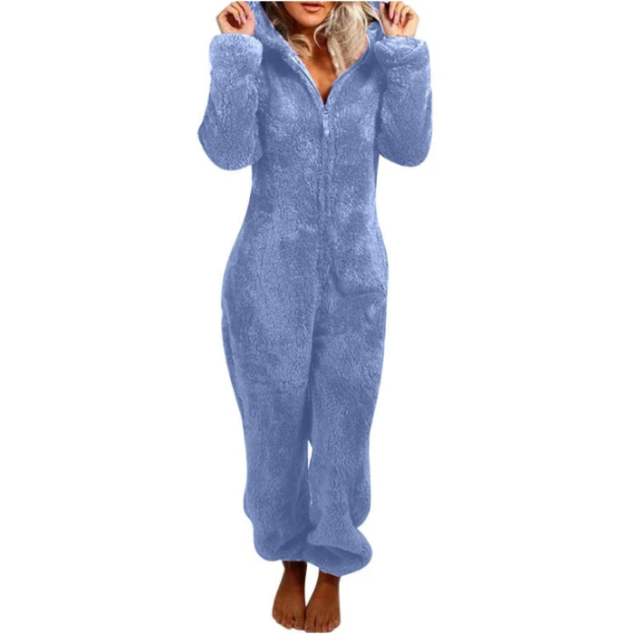 Faux Fur Fleece Women's Onesie Zipper Hoodie Teddy Jumpsuit