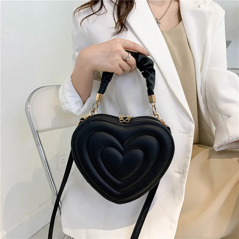 Heart Shape Small Designer Crossbody Solid PU Leather Top Handle Purse