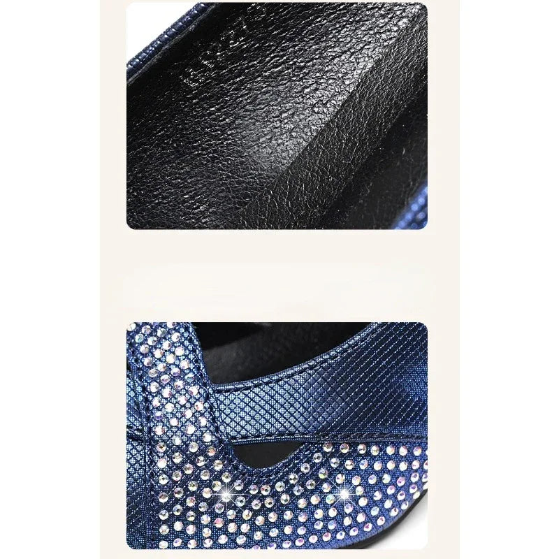 Rhinestone Glitter Classic Pointed Toe Slip-On Office Heel Pumps