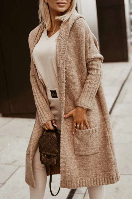 "Simply Live" Letter Heart Print Knitted Maxi Cardigan Hoodie Sweater