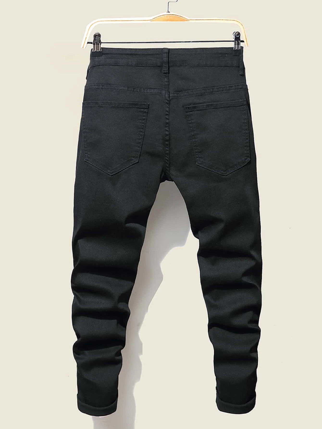 Men's Blue/Black Denim Ripped Skinny Stretch Hip-Hop