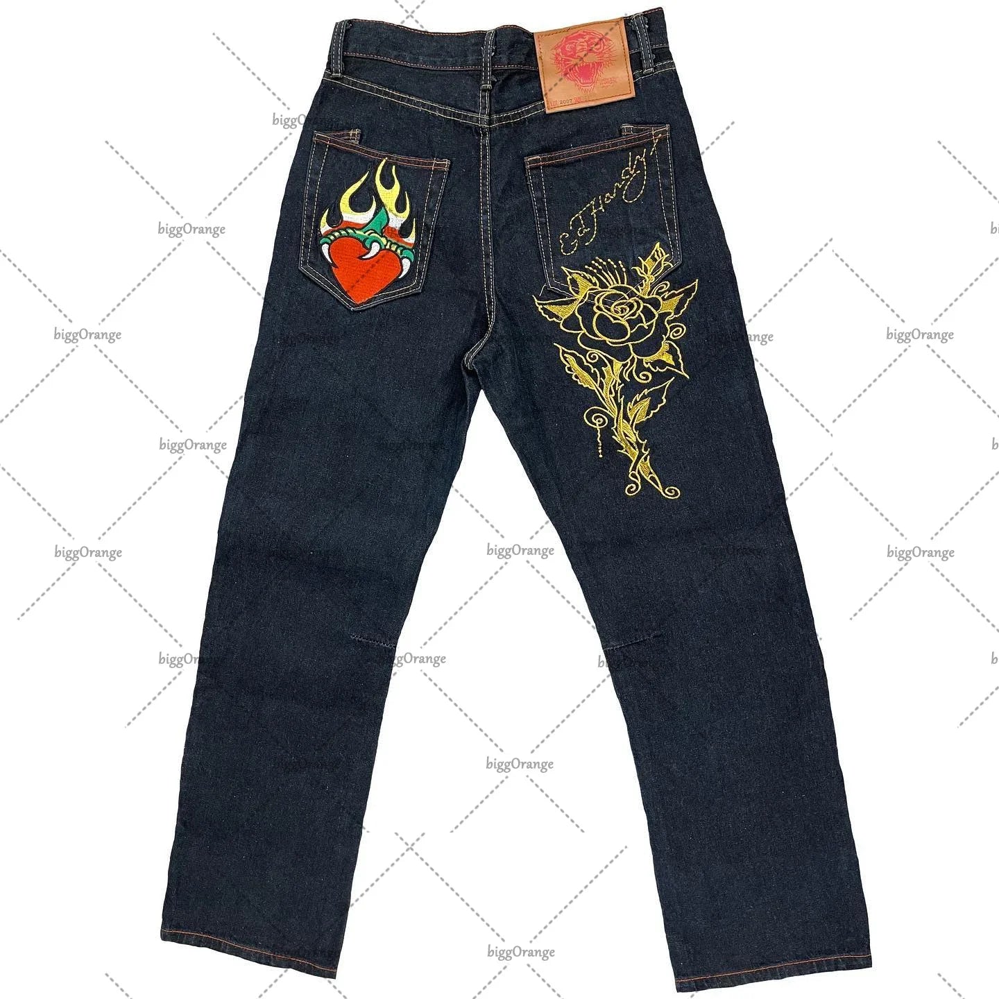 Men's Embroidered Hip-Hop High Waisted Straight Retro Loose Wide Leg Denim Jeans