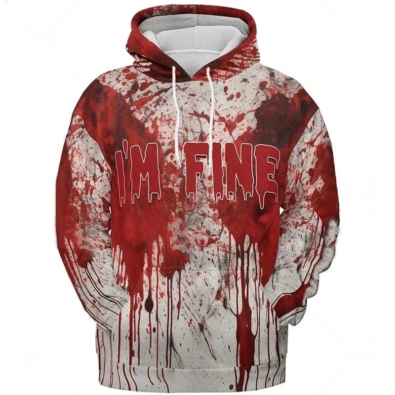 Men's Drawstring Hip-Hop 3D Blood Print Halloween Long Sleeve Hoodie Sweatshirts to 5X Big & Tall - 14 Patterns