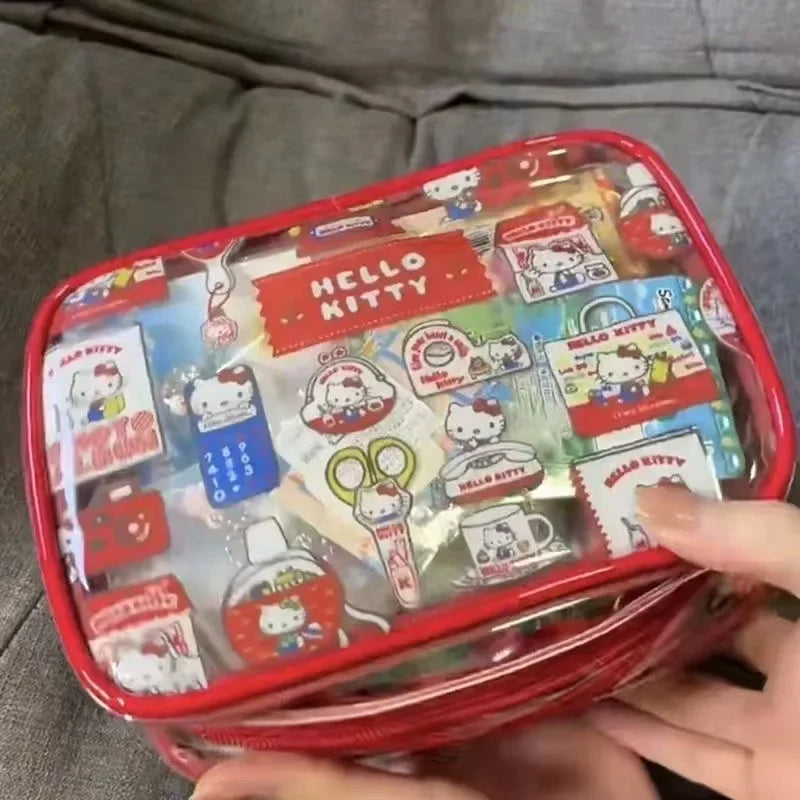 Red Hello Kitty PVC Clear Transparent Cartoon Portable Handbag