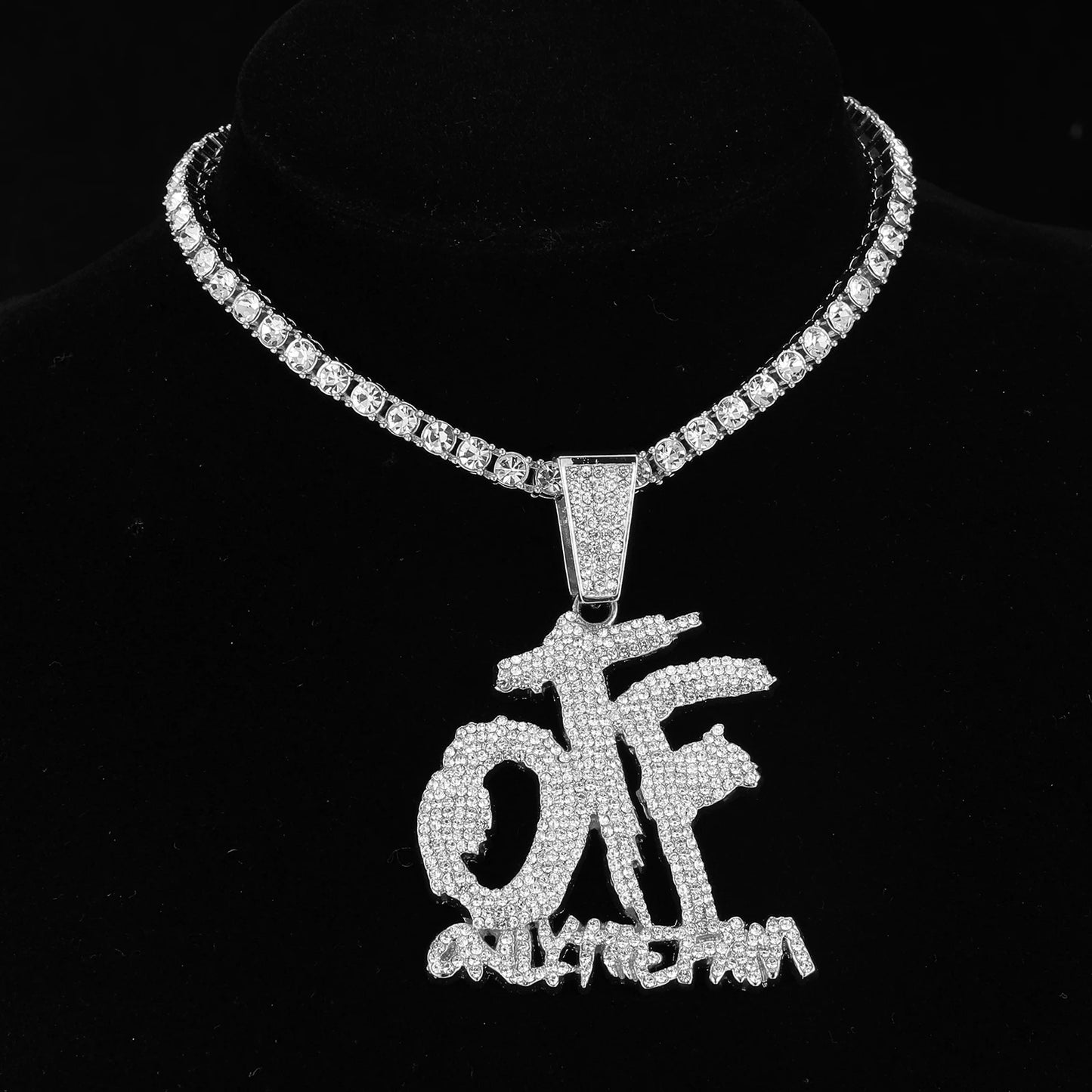 Iced Out "OTF" Letter Pendant Cuban Rhinestone Zircon Chain