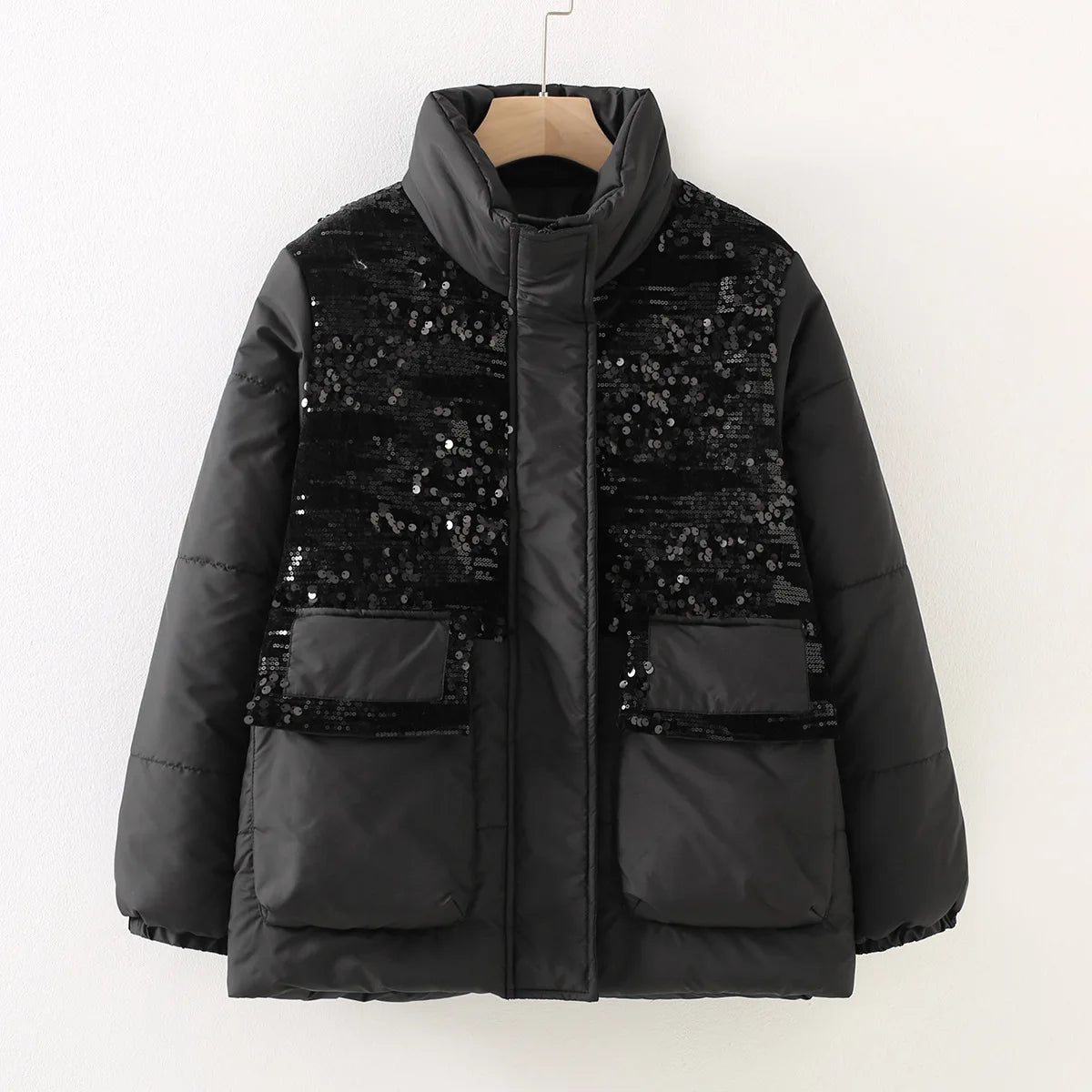 Sequin Solid Plus Size Women's Quilted Jacket to 5X