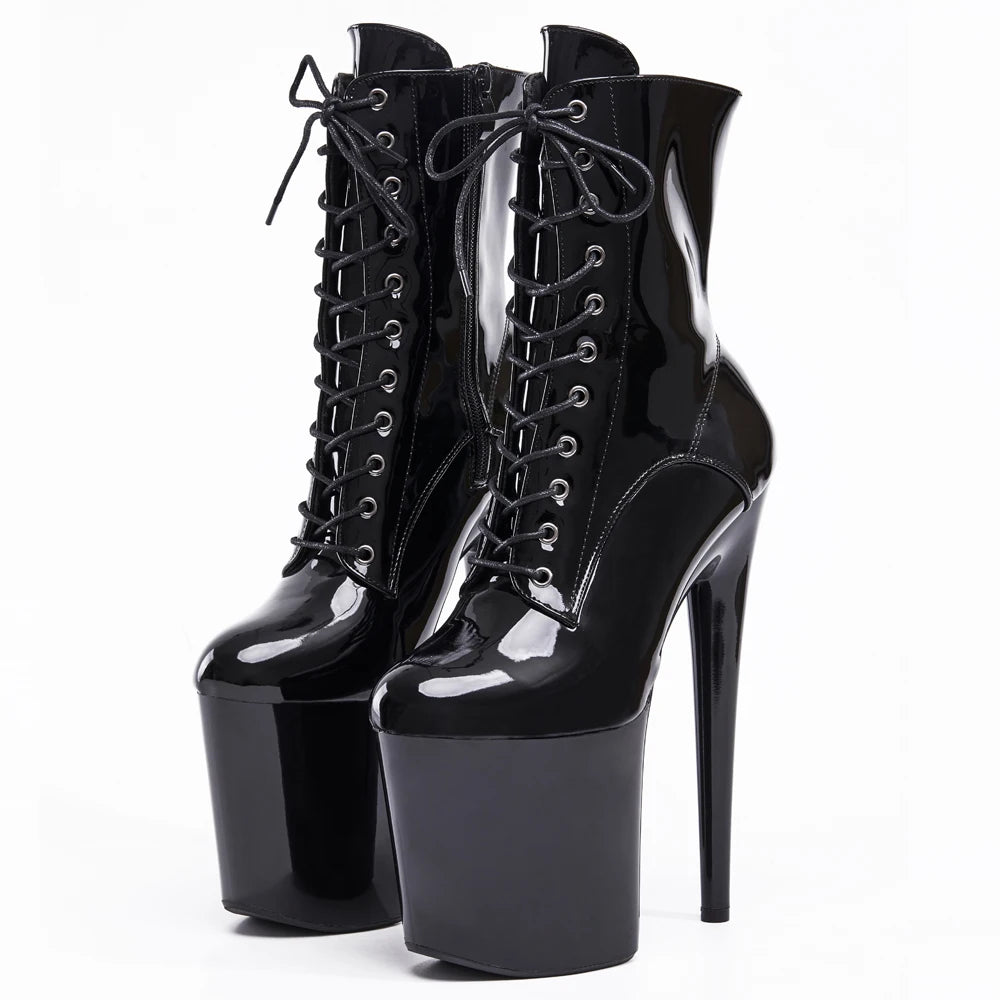 Stripper 8" Inch Platform Stiletto Heel Lace-Up Pole Dancer Stripper Ankle Boots