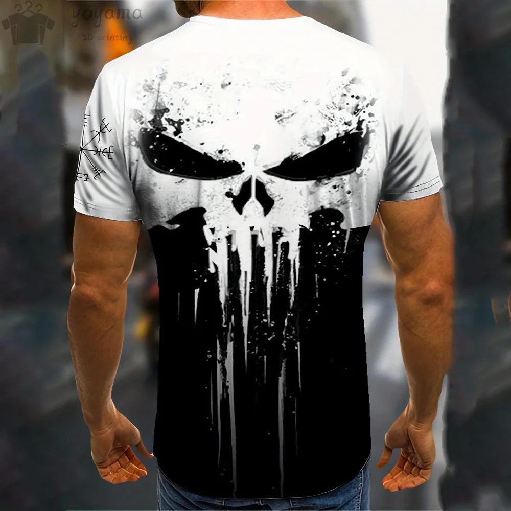 Men's 3D Hip-Hop Dripping Skull Print O-Neck Short Sleeve T-Shirt to 5X Big & Tall