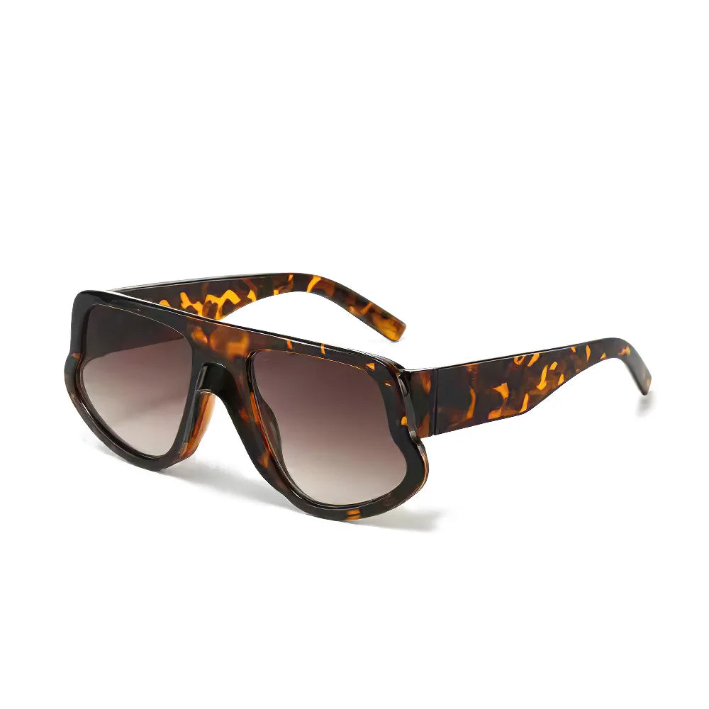Rectangle Leopard Colorblock/Solid Color Women's Sunglasses