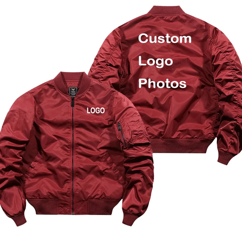 Men's Cargo Pocketed Customized Name/Logo Design Printed Zipper Bomber Jacket