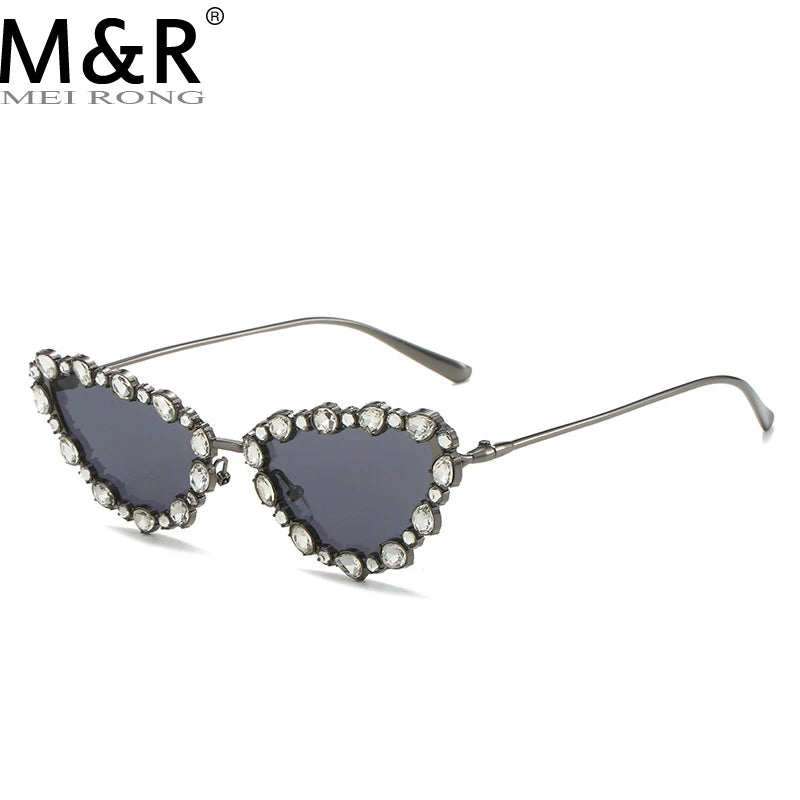 Vintage Crystal  Lightweight Alloy Cat-Eye Eye Rhinestone Shiny Clear Frame UV400 Women's Sunglasses