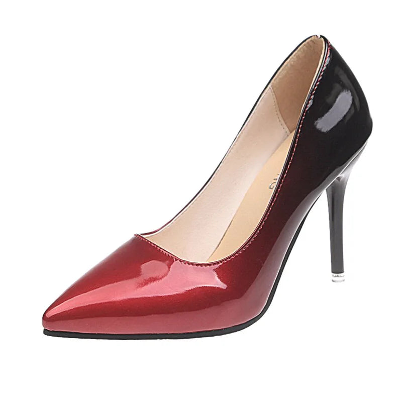 Gradient Ombre Colorblock Pointed Toe Patent Leather High Heel Pumps