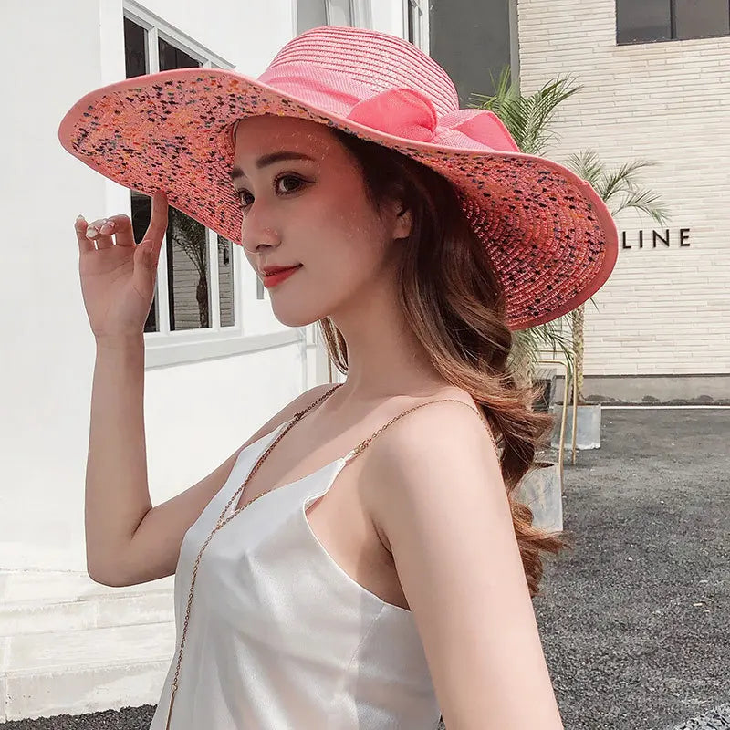Oversized Straw Fedora Hat w/ Bow