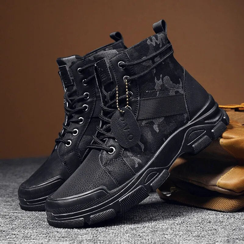 Camouflage Lace-Up Military Men's Ankle Boots